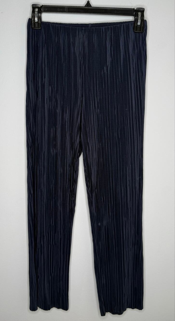 Calvin Klein Navy Plisse High Rise Wide Leg Pull On Elastic Waist Size S Pants